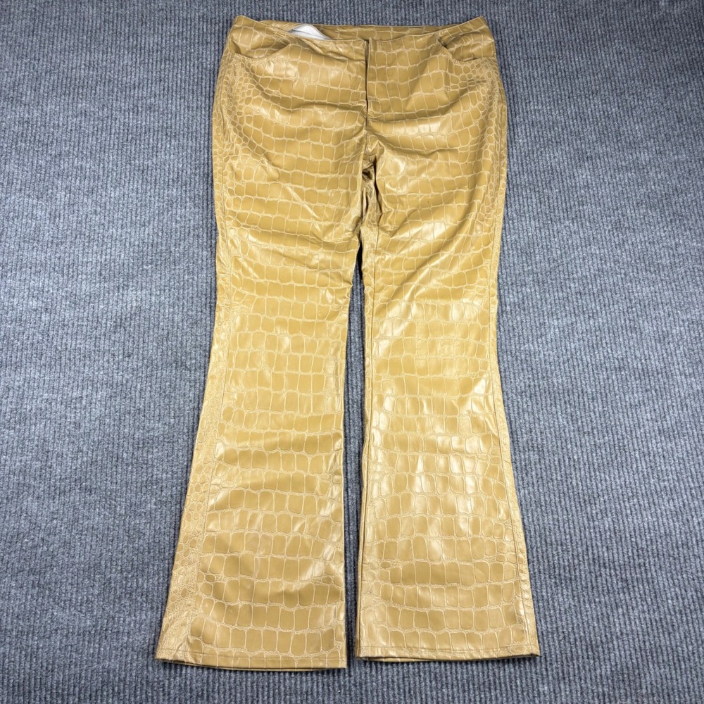 Neutral Zone Pants Women's L Faux Leather Croc Embossed Flare Tan Beige